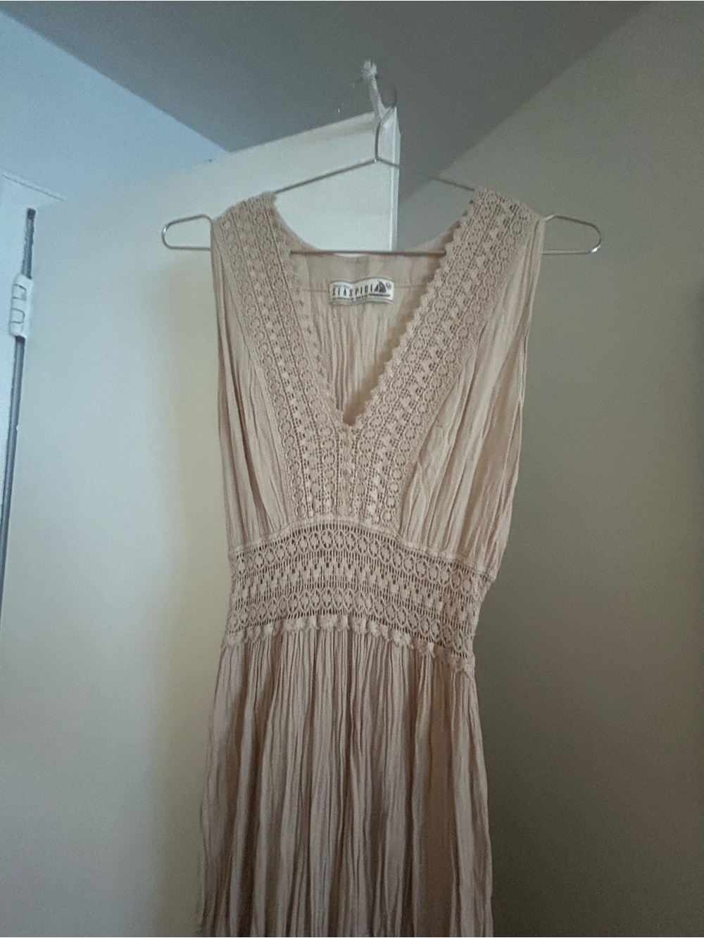 Boho Crochet-Trim Sleeveless Maxi Dress - Cream